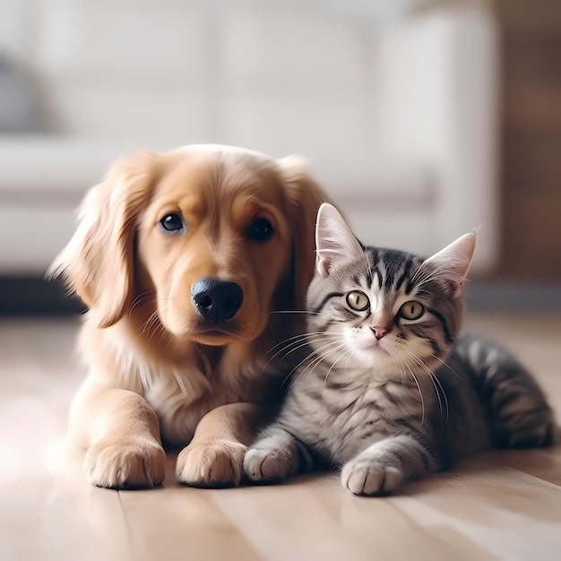 生成AIで作られた猫と犬の添い寝