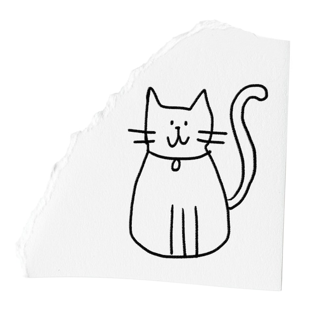 Cat doodle png sticker gescheurd papier doorzichtige achtergrond