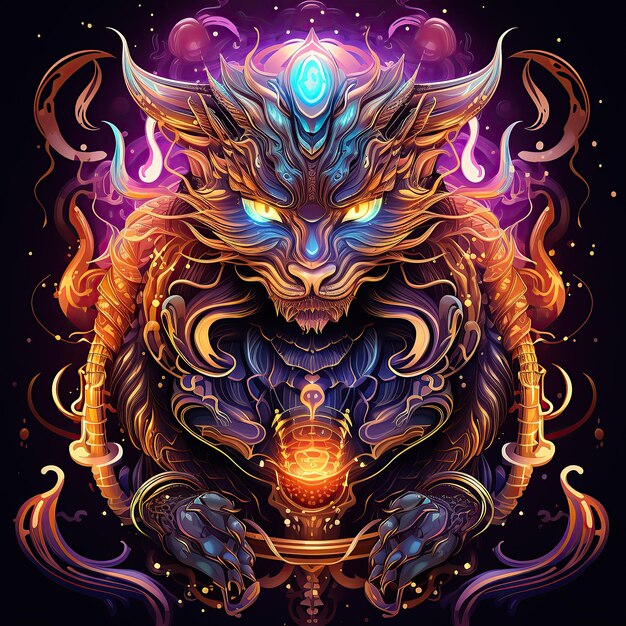 cat and dragon abstract art illustration