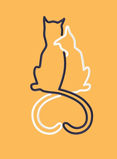 単一の3次元線で描かれた猫は赤い条件付きスキマです
