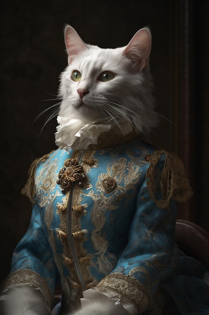 A cat dressed as a prince is shown in a photo.