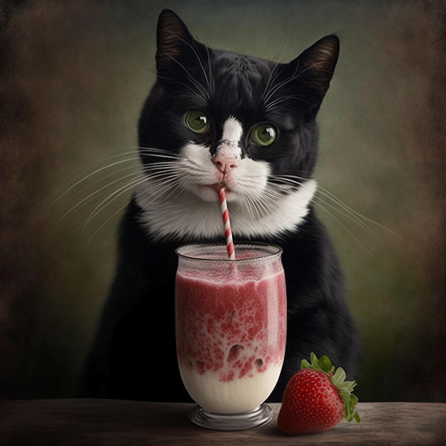 Cat Drinking Strawberry Milk Photographic Print for Sale by