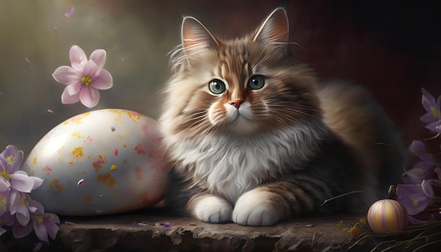 A cat and an easter egg