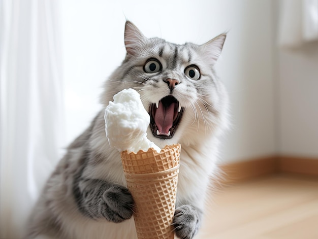 a cat eating ice cream cone