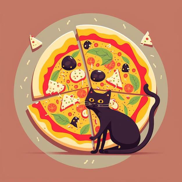 Cat eating a Pizza vector illustration