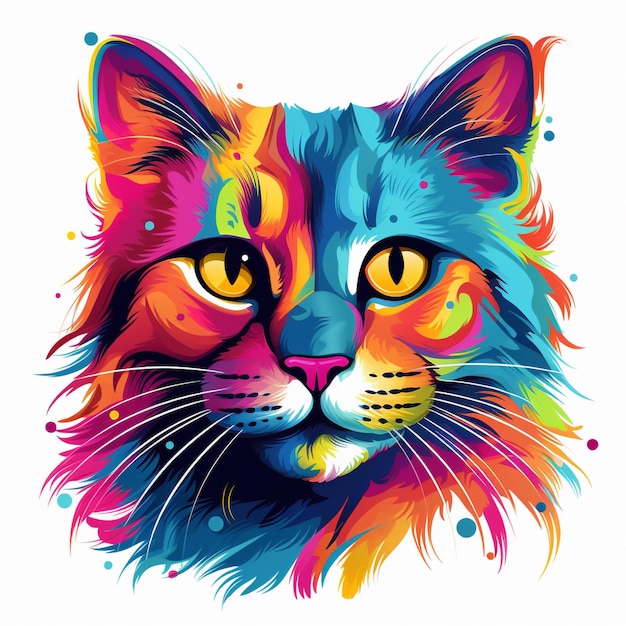 Cat Face Vibrant Color Design Cat Face AI Cat Face Vector Cat Face Colorful