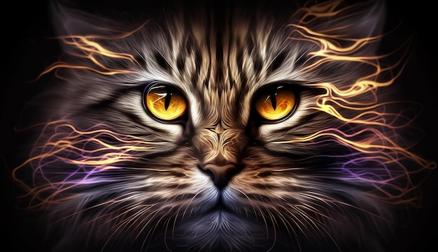 Cat face with a flame effect