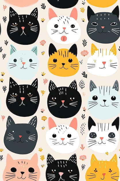 Cat faces seamless tiles