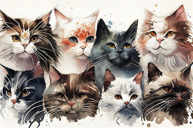 Cat Faces watercolor