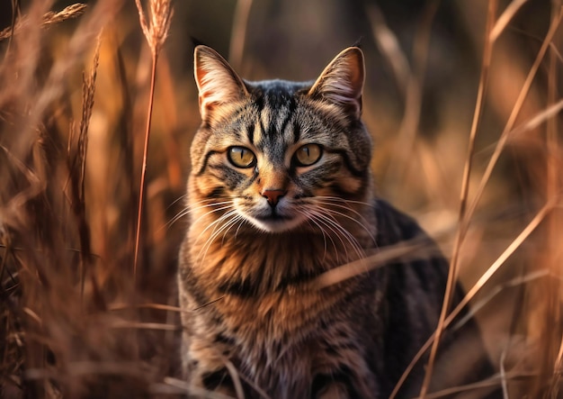 A cat on fence or stool in garden