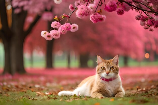 A cat in a field of flowers