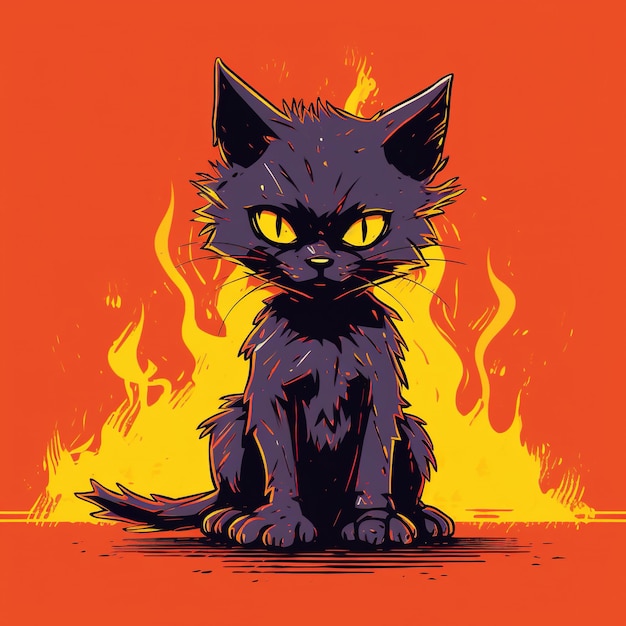 Cat on fire Angry catr meme pop art firey cat design AI generative