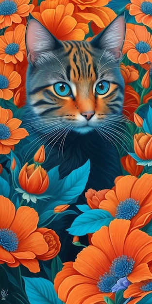 A cat in a flower garden