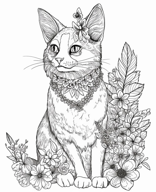 Cat in flowers and flowers