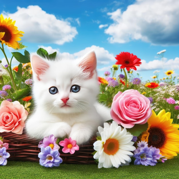 cat and flowers