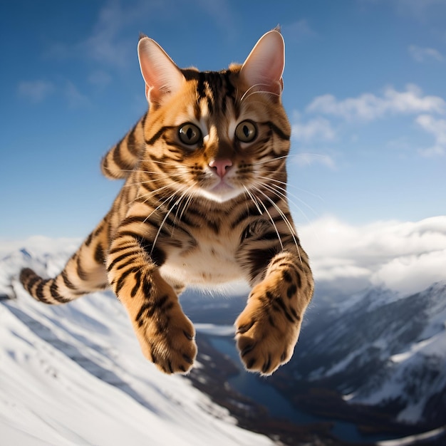 Кошка, летящая в воздухе или милая кошка, падающая с неба