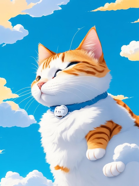 Cat flying blue sky background image ai generated art