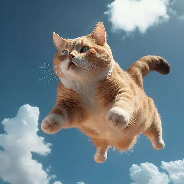 Cat flying blue sky background image Ai generated art