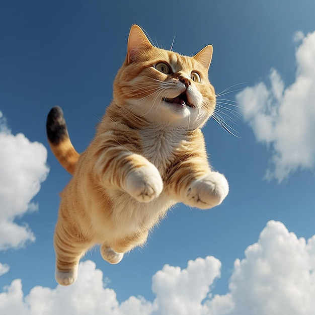 Cat flying blue sky background image Ai generated art