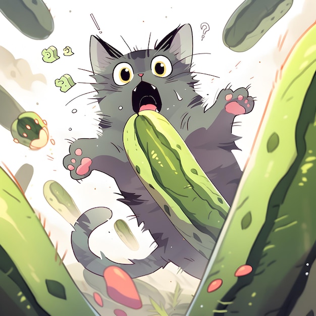 Cat frightened of cucumber