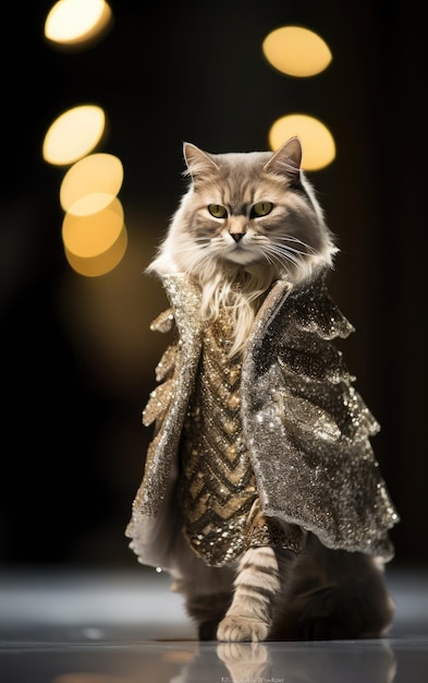 Cat full body fashion runway haute couture designer model glamorous chic stylish elegant