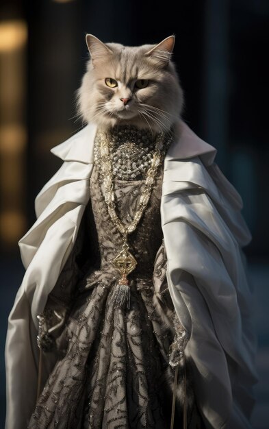 Cat full body fashion runway haute couture designer model glamorous chic stylish elegant