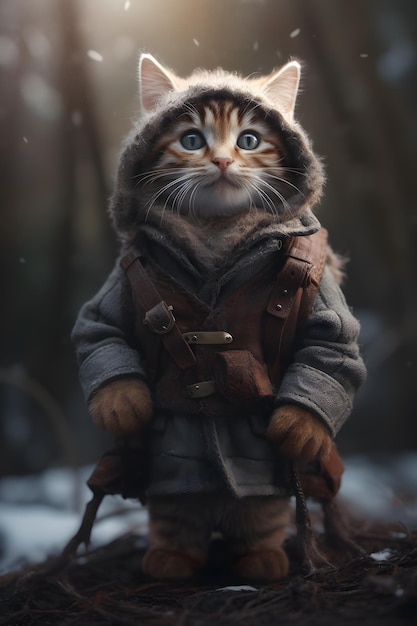 A cat in a fur hat and fur coat