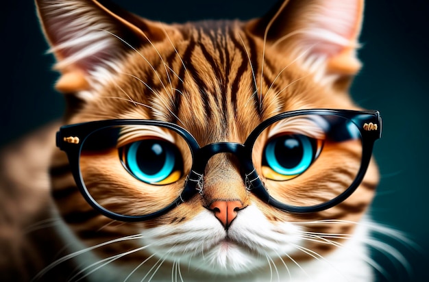 Cat in glasses Cute smart pussycat in eyeglasses Generative AI