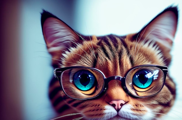 Cat in glasses Cute smart pussycat in eyeglasses Generative AI