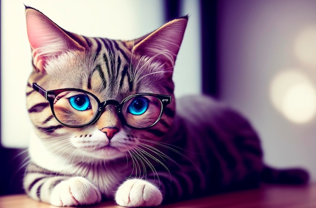 Cat in glasses Cute smart pussycat in eyeglasses Generative AI
