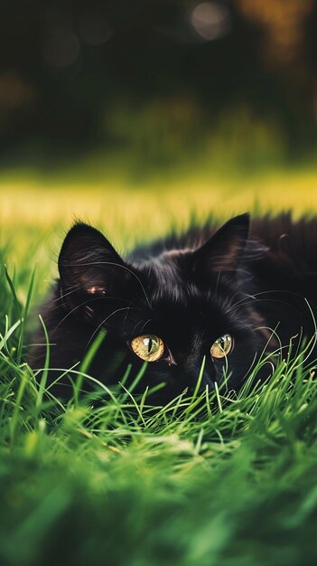 Photo cat on grass hd 8k wallpaper