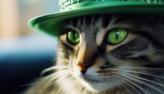 Photo cat in a green hat concept stpatrick 's day