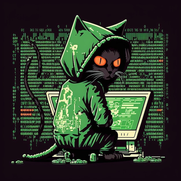 Cat hacker vector illustration