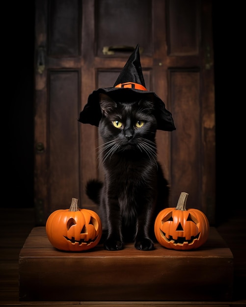 猫のジャック・オー・ランタンのハロウィンコスプレ