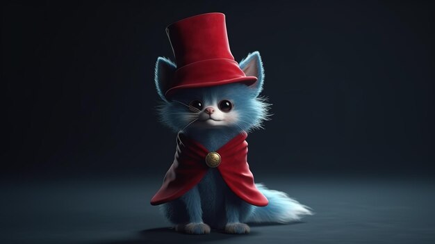 Photo a cat in a hat and a red coat is sitting in a dark room