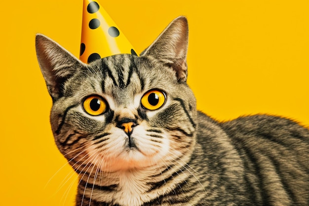 誕生日を持つ猫 誕生日を祝うかわいいペット お祝いパーティーのコンセプト ジェネレーティブ AI