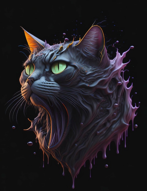 cat head in watercolor style 3d render