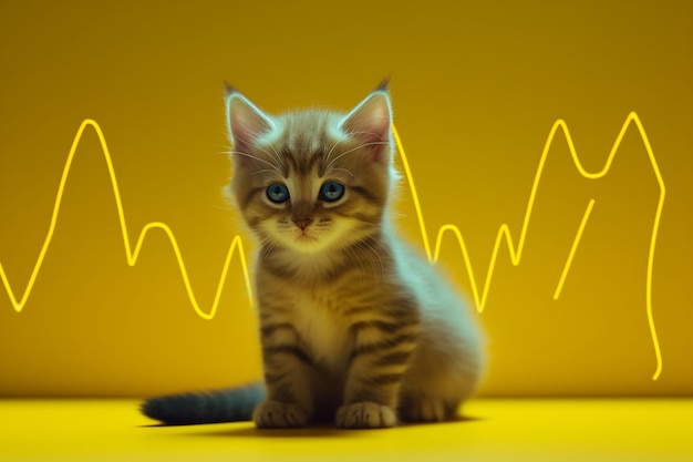 Photo cat heartbeats on yellow backgrorund