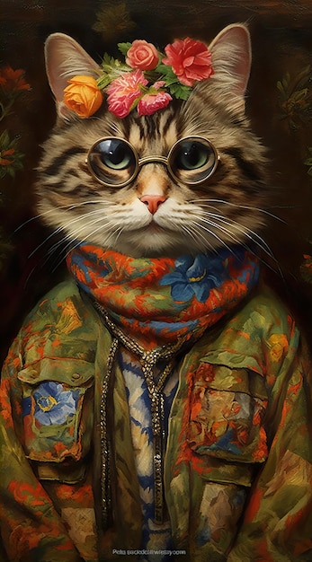 cat in hippie clothes