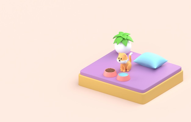 Cat in his House 3D Illustration