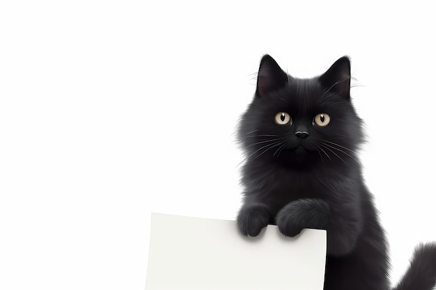 Cat holding blank paper Generate Ai