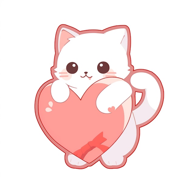 A cat holding a heart with the word love on it