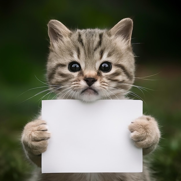 Foto un gatto che tiene una carta bianca