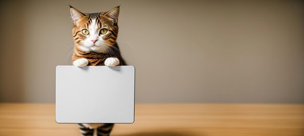 ホワイトボードのパノラマを握っている猫 創造的なAI