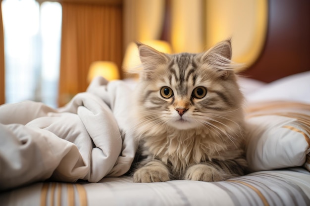 Кошка в отеле Кондоминиум или квартира домашнее животное может жить концепция Генеративный ИИ