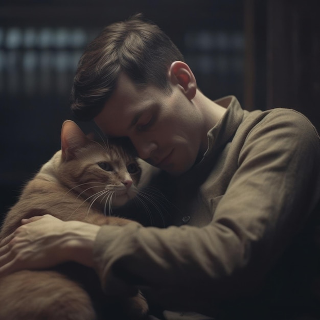 Photo cat and human love story