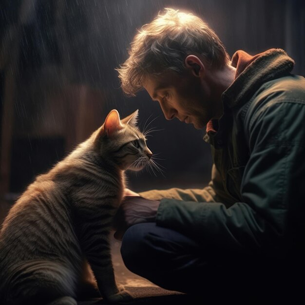 Photo cat and human love story