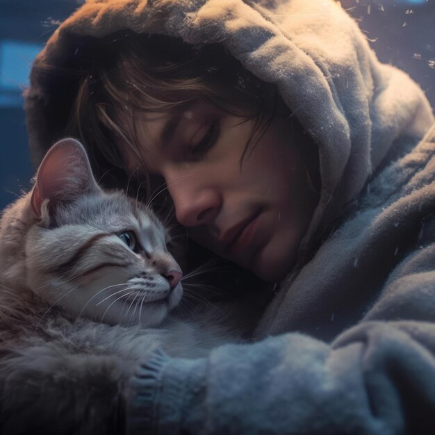 Photo cat and human love story