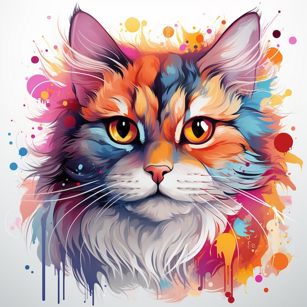 Cat illustratie t-shirt ontwerp met kleurrijke splash penseel