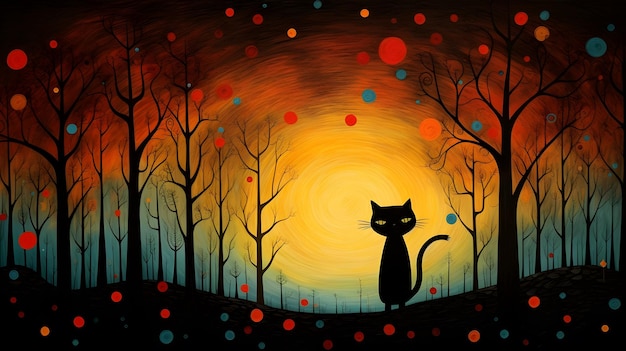 Cat illustration background wallpaper design Beautiful colorful Kitty art Kitten drawing